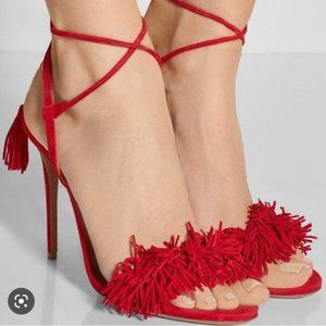 AQUAZZURA Red Fringe "Wild Thing" Heels with Tassles
